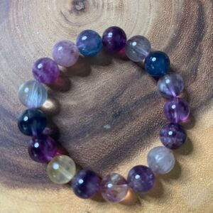 Fluorite bracelet striped layers rainbow colors stretch 12mm 7.5” natural crysta